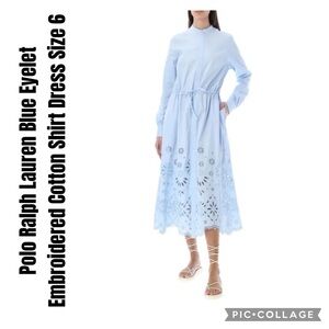 Polo Ralph Lauren Blue Eyelet Embroidered Cotton Shirt Dress Size 6